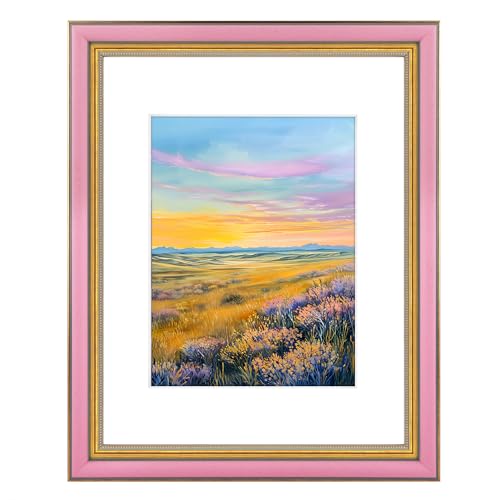 Space Art Deco, 9X12 Ornate Picture Frame for 6X8 Photo with White Mat or 9X12 Picture Without Mat, High Definition Real Glass for Wall Mounting (Pink Gold, 1 Pack)