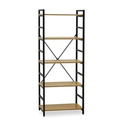 Premier Housewares Functional Cross-Pattern Design 5 Tier Light Yellow Shelf Unit-Bookcase Shelving With Black Metal Frame For Organizing Essentials-Compact Storage For Books