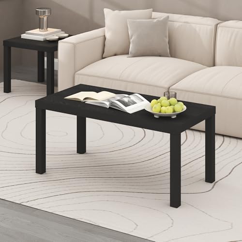 Furinno CLASSIC Coffee Table, Modern Rectangle Coffee Table with 4.58cm Thick Tabletop, Side Table for Living Room, Home Office, Classic Black