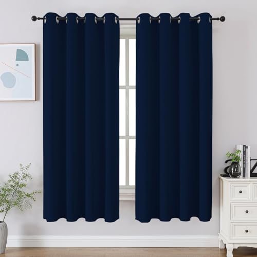 CUCRAF Navy Blue Blackout Curtains 54 inch Length 2 Panels Set, Room Darkening Curtains & Drapes for Living Room Bedroom, Thermal Insulated Light Blocking Grommet Window Curtain (W52 x L54 Inch)