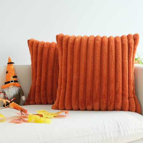 JOJUSIS Faux Fur Plush Throw Pillow Covers, Rust, 24 x 24-Inch - Pack of 2, Couch Cushion Case, Soft Pillowcases, Decorative