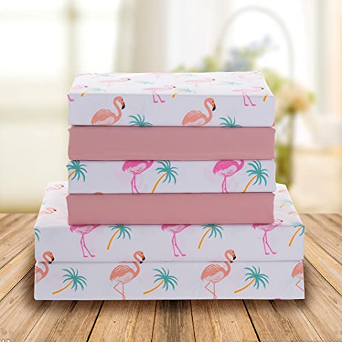 Elegant Comfort Ultra-Soft Double Brushed 4-Piece Microfiber Sheet Set Beautiful Tropical Patterns, and Vibrant Solid Colors, Luxury, All-Season Bed Sheet Set - Flamingo, Twin