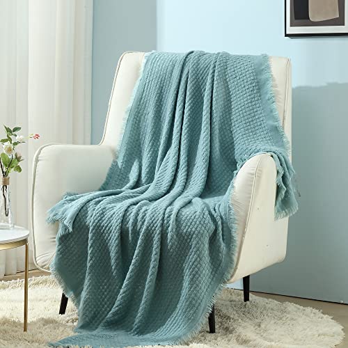 Amazon Plush Teal Blanket CREVENT Textured Knitted Throw Blanket