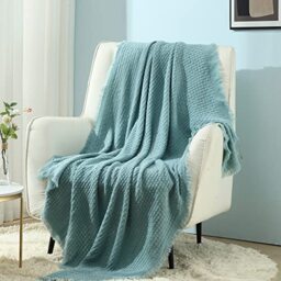 CREVENT Textured Knitted Throw Blanket Cover for Couch Sofa Chair Bed Home Decoration, Soft Warm Cozy Light Weight for Spring Summer Fall (127cmX152cm Teal Blue)