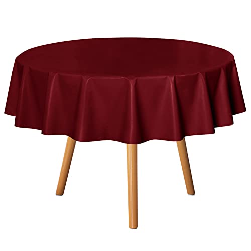 sancua 100% Waterproof Vinyl Tablecloth Table Cloth 60 Inch Round, Burgundy - Oil Spill Proof, PVC Material, Wipe Clean Table Cover for Dining Tables, Buffet Parties and Camping