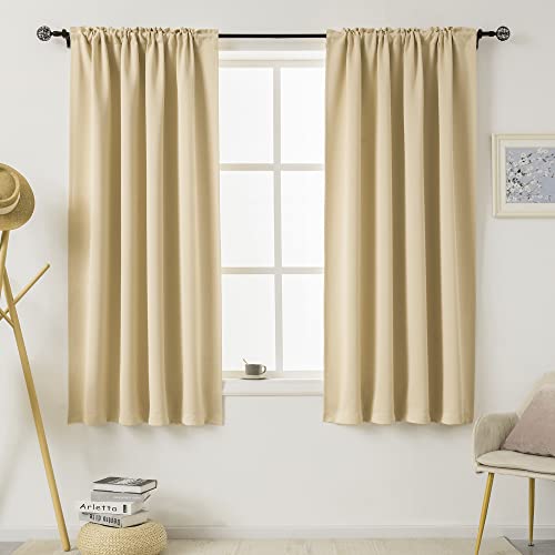 DUALIFE Beige Curtains for Living Room - 63 Inch Length Rod Pocket Thermal Insulated Energy Saving Blackout Soundproof Curtains for Bedroom Set of 2 Panels (Cream Beige 54x63)