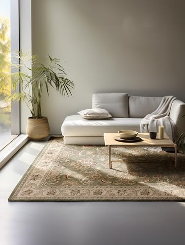 Nouristan Oriental Rug - Runner Oriental Classic Oriental Living Room Rug Densely Woven with Border Flat Weave for Living Room, Bedroom, Dining Room, Hallway - Olive Green, 80 x 120 cm