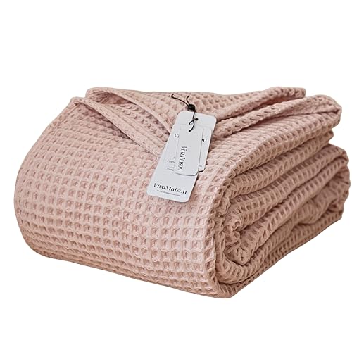 Viva Maison Waffle Blankets (Pink Powder, King Size 95x110 inch) - 100% Turkish Cotton, 3D Honeycomb Weave, Lightweight, Breathable, Airy, Soft Comfy All-Seasons Versatile Blanket & Bedspread