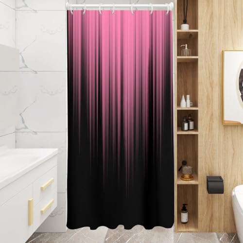 AAtter Pink Black Ombre Shower Curtain, Small Stall 36x72 Inch, 7 Hooks - Cute Preppy Striped Polyester Fabric, Modern Abstract Style, Girly Anime Design, Single Narrow Bathroom Decor for Women
