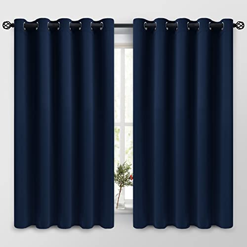 COSVIYA Navy Blue Curtains 63 inch Length 2 Panels Grommet Room Darkening,Thick Polyester Light Blocking Insulated Thermal Curtain Drapes for Bedroom/Living Room,62x63 inches