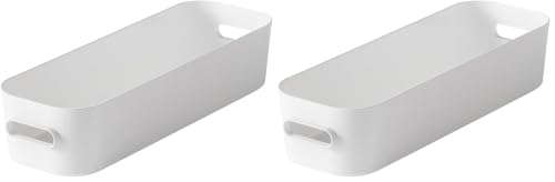 SmartStore Slim Storage Container 1.3 L - White - Kitchen, Bathroom, Office, Pantry, Fridge Organizer - Bin with Handles - Food Safe and BPA Free - 10 Year Guarantee - L29 x W9.5 x H6.5 cm (Pack of 2)