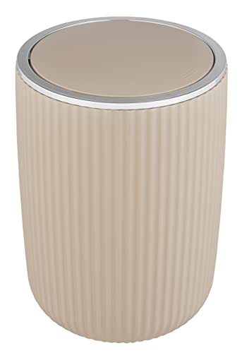 WENKO Agropoli L swing bin, beige, 5.5 litres, bathroom waste bin with lid, waste bin made of high-quality plastic with sculptural design and textured surface, ?? 19 x 27 cm