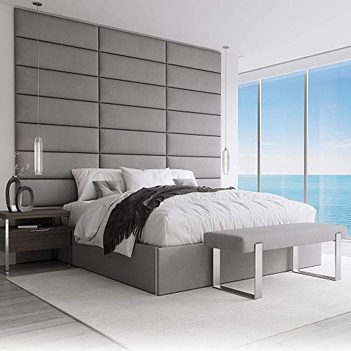VANT Upholstered Accent Wall Panels - Packs of 4 - Easy to Install - Twin-King Size Headboard (91cm Wide, Metallic Neutral)