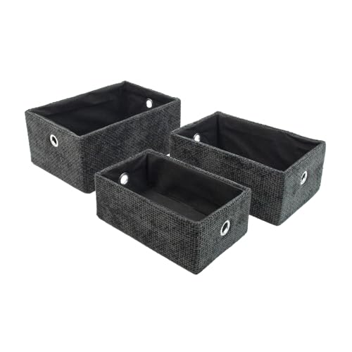 JVL Metro Set of 3 Rectangular Storage Baskets, Home Tidy Solutions, Black