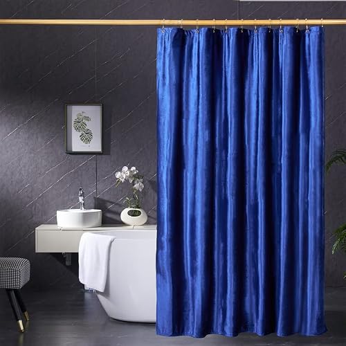HYAWGE Velvet Shower Curtain for Bathroom, 260GSM Heavy Duty Fabric Luxury Curtain with Hooks Washable Thick Waterproof for Hotel Tub, 72x72 Inches, Royal Blue