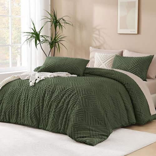 Andency Olive Green Super King Comforter, 3 Pieces Boho Bedding Set - Oversized King Comforter 120''x120'', Lightweight Fluffy, All Season Farmhouse Tufted Bed Set (1 Comforter, 2 Pillowcases)