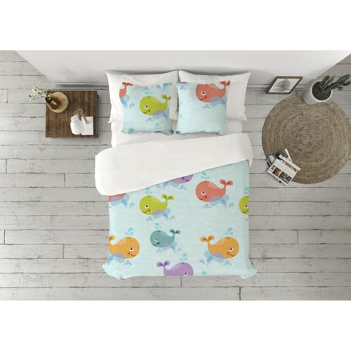 Pierre Cardin Whales Duvet Cover Set White 90 Bed 3 Pieces