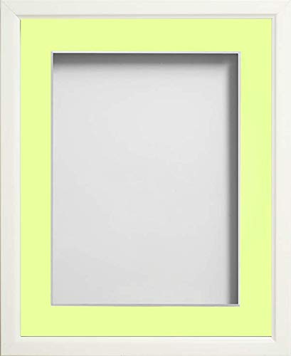 Frame Company Drayton White A4 Photo Frame with Lemon Bon Bon Mount for 9x6 - Fits 9x6 with mount or A4 without, Overall 9.5x12.9, Glass