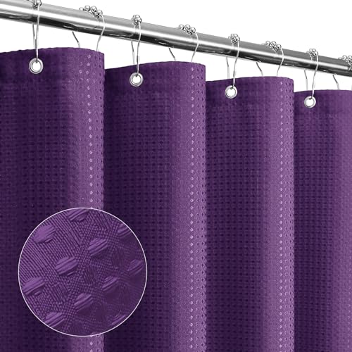Gibelle Extra Long Shower Curtain Waffle Fabric Textured Shower Curtain for Bathroom, Waterproof, Machine Washable, Purple