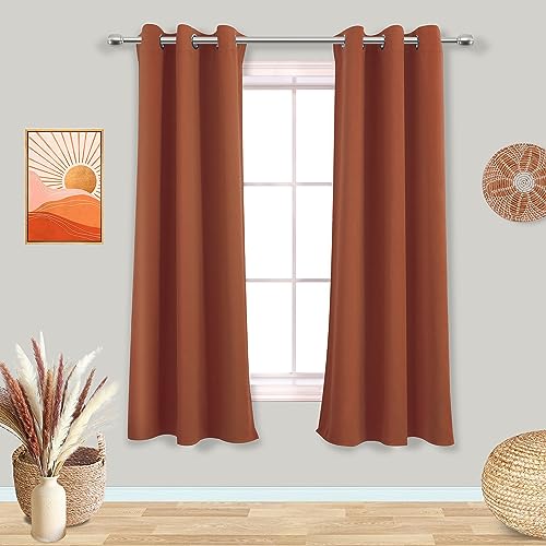 Mrs.Naturall Warm Terracotta Blackout Curtains 72 Inch Length for Living Room 2 Panels Set Grommet Heavy Insulating Winter Curtains for Bedroom