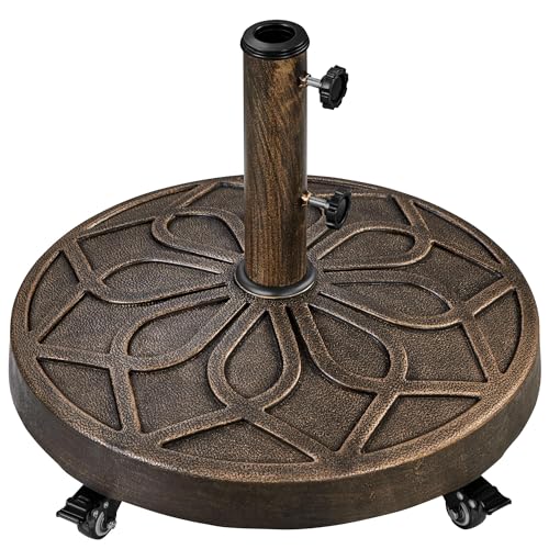 Yaheetech 20kg Patio Umbrella Base Retro Patio Rolling Heavy-duty with Wheels Self-Weight for Umbrella, Canopy, Gazebo, Awning etc. – Diameter 38mm/48mm, Bronze