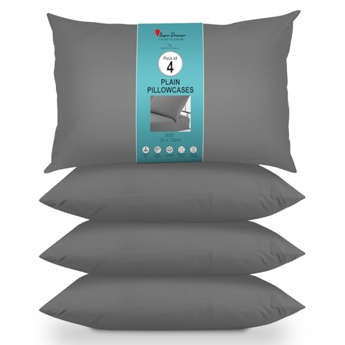 GC GAVENO CAVAILIA Housewife Pillowcases 4 Pairs - 100% Microfibre Bed Pillow - Standard Size 75x50 cm - Hypoallergenic Pillowcase - Envelope Closure - Wrinkle, Fade & Stain Resistant - Charcoal