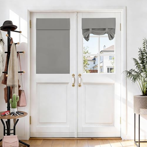Vatge Door Curtains - Room Darkening French Door Curtains for Small Windows, Front Window Covering for Glass/Patio/Sliding, 1 Panel, W26 x L40, Silver Grey