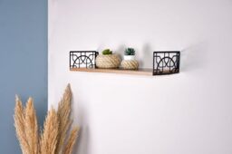 Modern Wall Shelf, Brown & Black, 60 x 20 x 14 cm, 100% Melamine Coated Particle Board, 18 mm Thick, Sturdy Metal Frame, Stylish Industrial Design for Home and Office