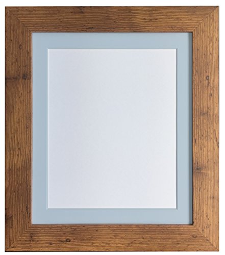 FRAMES BY POST London Picture Photo Frame, Vintage Wood with Blue Mount, 10 x 10 Image Size 8 x 8 Inches