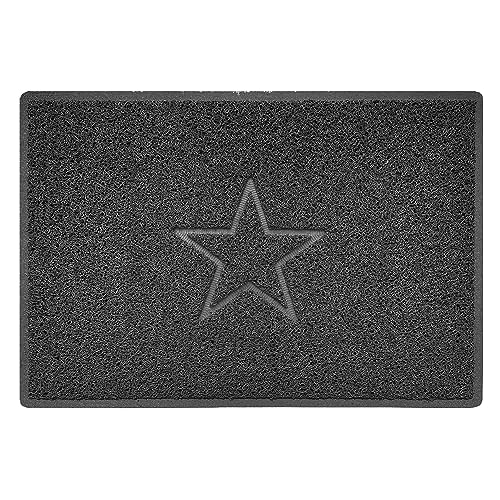 Nicoman Star Embossed Shape Door Mat Dirt Trapper PVC Spaghetti Mat Washable Quick Drying Barrier Doormat-Dark Grey (Drainage Open-Back)-Large (90x60cm)