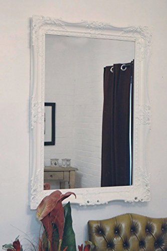 Extra Large Antique Design White Very Ornate Big Wall Mirror 3FT7 X 2FT7 (109CM X 78CM)