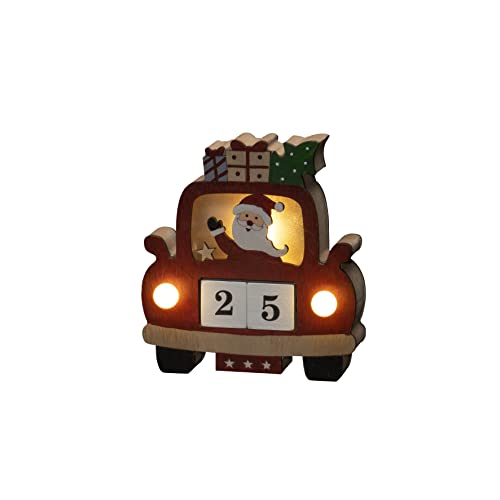 Konstsmide Christmas Lights/LED Wooden Advent Calendar Santa Scene/6H Timer, 3 Diodes, Battery Operated or USB, Indoor, 2 x AAA 1.5V (Excluded)