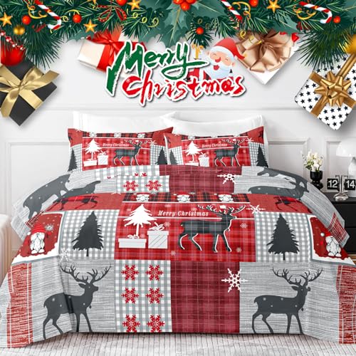 "HCORA Christmas Sheets Full Size - Buffalo Plaid - Luxury 1800 Brushed Microfiber Full Size Sheets - Breathable Full Sheet Set - 16"" Deep Pocket, Extra Soft, Shrinkage, Fade Resistant - 4PC Bed Sheets"
