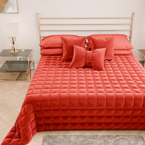 PETTI Artigiani Italiani - Single Quilt in Soft and Warm Velvet, Spring Autumn Quilt, Single Bedspread, Red, 100% Made in Italy