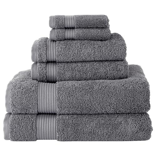 BERIBO Turkish Towel Set 100% Cotton (Serenity) 6 Pieces, 620gsm (Grey)