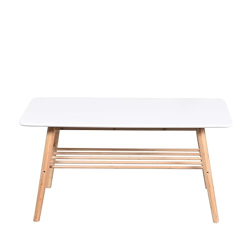 ASPECT Nikko Scandinavian Style Coffee Table With Shelf (White/Bamboo)