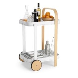 Umbra Bellwood Bar Cart, Serving Trolley and Side Table with 2 Levels and Removable Metal Trays, One Size, White/Natural