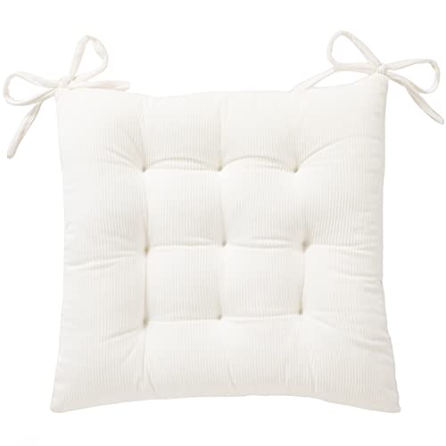 HLOVME XQ HOUSE Corduroy Chair Cushion with Ties Ultra Soft Warm Floor Cushion for Kids Reading Nook Comfortable Square Seat Cushion for Adult 15.7”x15.7”, White