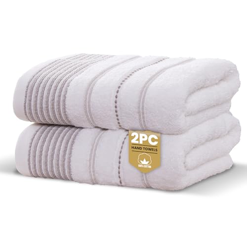 Rapport Home 2-Pack Dakota Stripe Hand Towels - 50x85cm - 100% Cotton - 500GSM - Absorbent & Soft Bathroom Towel Set - Oeko-Tex Certified - Natural