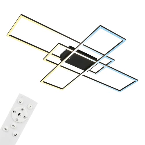 BRILONER - Modern LED Ceiling Lights with Remote Control, dimmable, Adjustable from Warm White to Neutral White, Memory Function, 50W, 6600 lum., Ceiling Lights Living Room, 104x71x9.5cm, Black