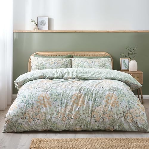 Catherine Lansfield Forest Blossom Reversible Super King Duvet Cover Set with Pillowcases Green