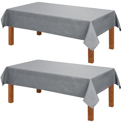 Hiasan 2 Pack Faux Linen Rectangle Tablecloth - Wrinkle and Stain Resistant Washable Table Cloth for Kitchen Dining Room Holiday Table Cover for Party Dinner, Grey, 54 x 108 Inch