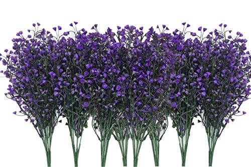 CATTREE Artificial Plants Shrubs Bushes, Plastic Fake Plants Wedding Indoor Outdoor Home Garden Verandah Kitchen Office Table Centerpieces Arrangements Christmas Decoration - Deep Purple 8 pcs