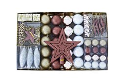 Heitmann Deco Christmas Tree Decoration - Gold/Brown/Mother of Pearl - 60 Pieces - Set Including Tree Topper, Balls, Pearl Chain, Garland and Stars - Plastic