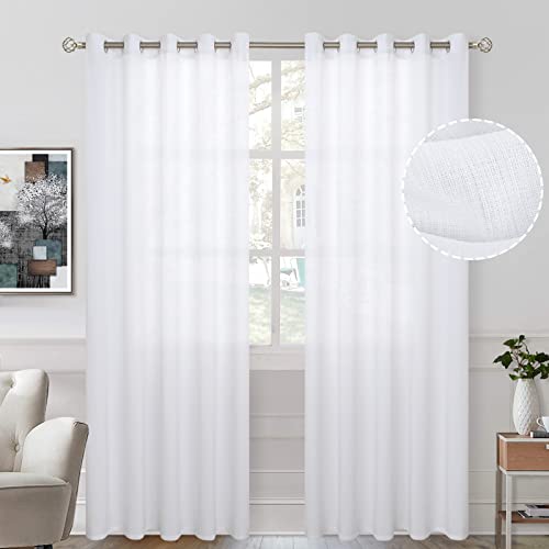 BGment Natural Linen Look Semi Sheer Curtains for Bedroom, Grommet Light Filtering Casual Textured Privacy Curtains for Living Room, 2 Panels (Each 60 x 95 Inch, White)