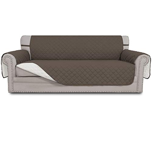 Easy-Going Sofa Slipcover Reversible Oversized Sofa Cover Water Resistant Couch Cover with Foam Sticks Elastic Straps Furniture Protector for Pets Dog Cat (Oversized Sofa, Taupe/Ivory)