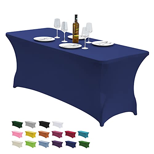 "CWK 8FT Stretch Spandex Fitted Tablecloth,Rectangular Table Cover,Blue - Fits 96x30"" rectangular folding tables.Wrinkle & stain resistant stretch fabric.Ideal for parties,weddings & vendor events"