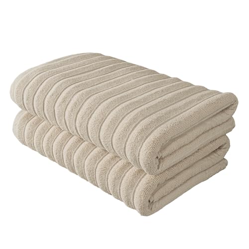 BERIBO Cloud Turkish Towel Set 100% Cotton 620gsm (Sandstone, 2 Bath Towels)