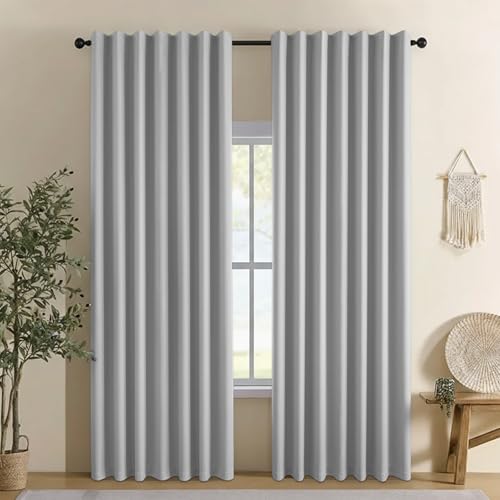 "CYCMACO Linen 100% Blackout Curtains for Bedroom, Solid Thermal Insulated Room Darkening Curtains Drapes, Back Tab/Rod Pocket Living Room Blackout Curtain(2 Panels Set, 42"" W X 45"" L, Off-White)"
