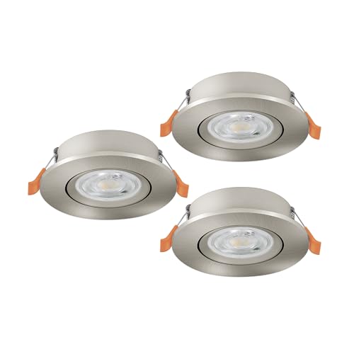 Eglo Set of 3 LED recessed spotlights Barranco, Ceiling Spots with dip Switch, Adjustable Light fixtures Made of Silver Plastic, Warm White - Cool White, Including GU10 Bulbs, ∅ 9 cm